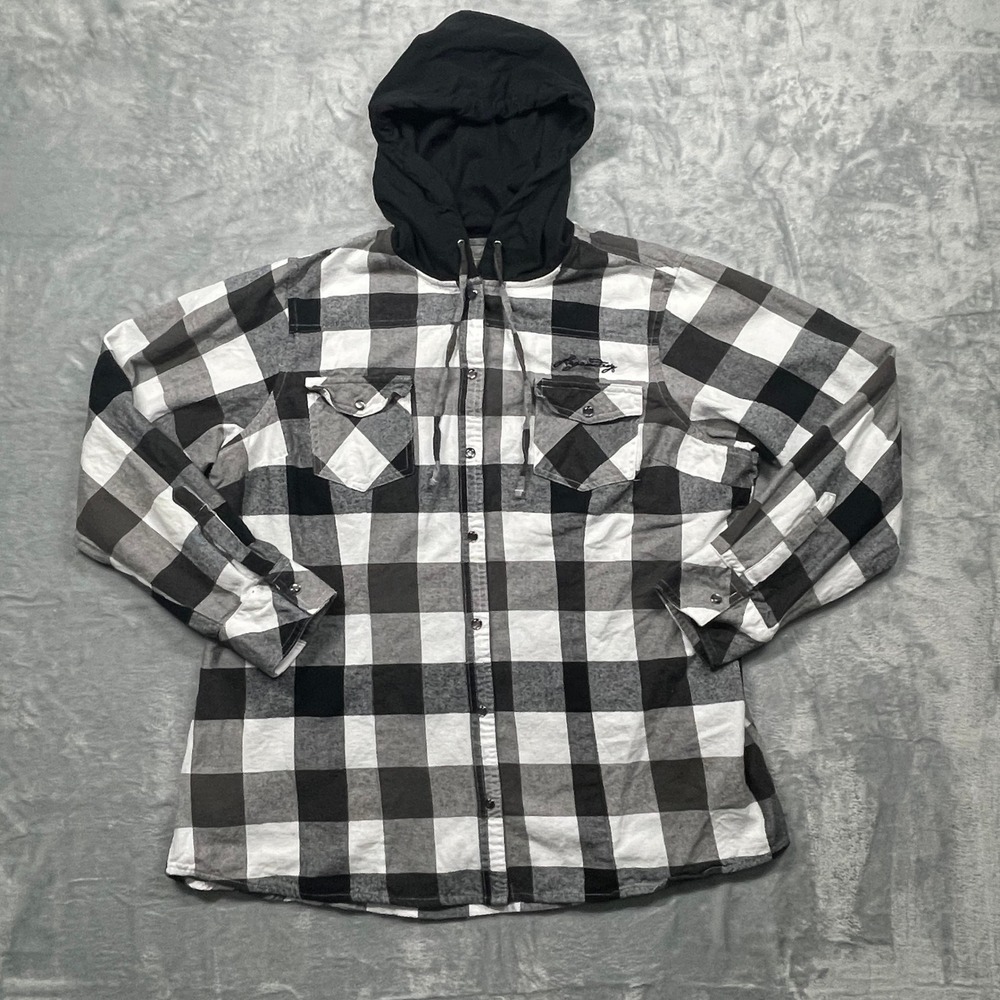 Legendary Whitetails Hooded Flannel Shirt Women Pearl Snap Buffalo Plaid XXL